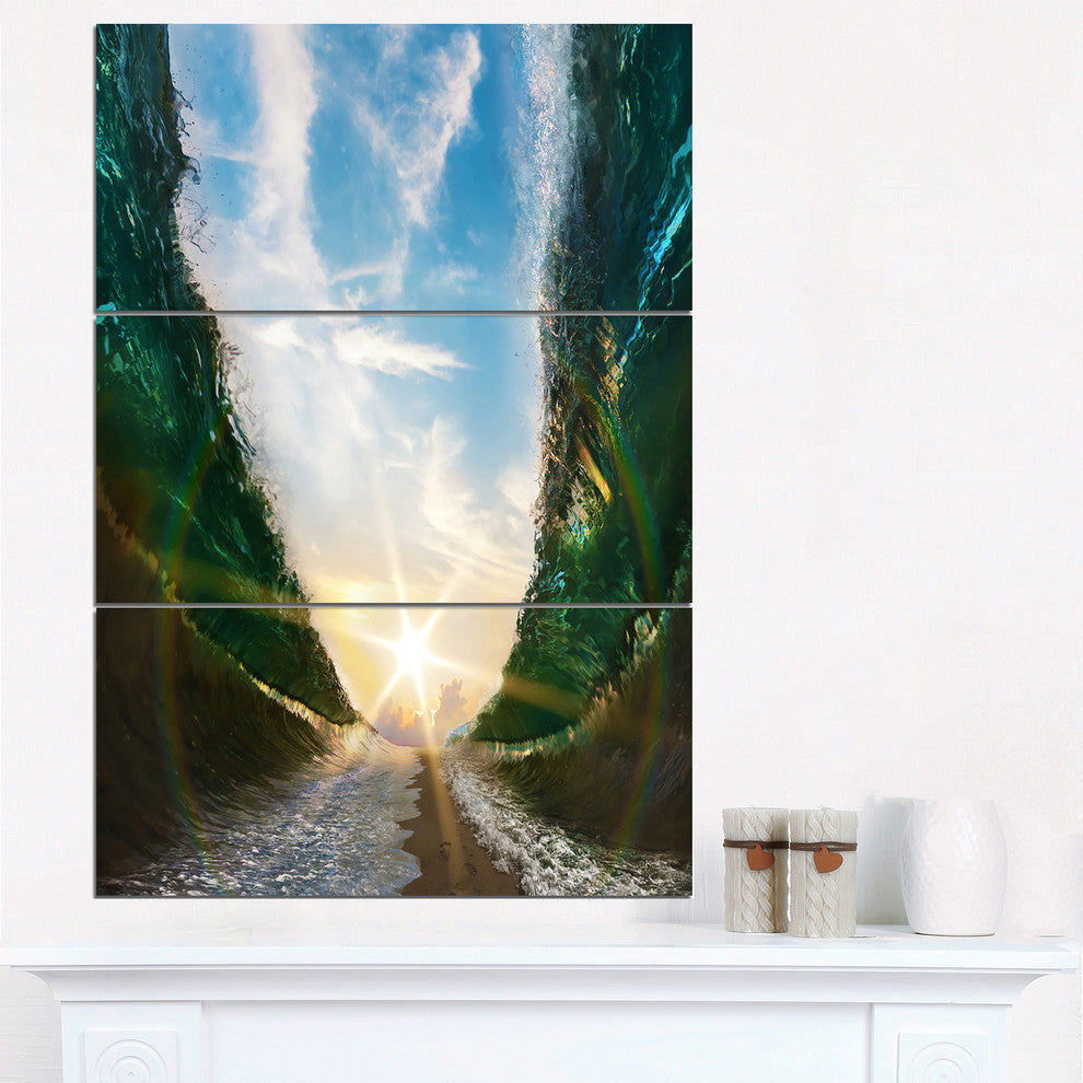 "Sandy Path to the Sun in Parted Sea" Metal Wall Art, 3 Panels, 28"x36"