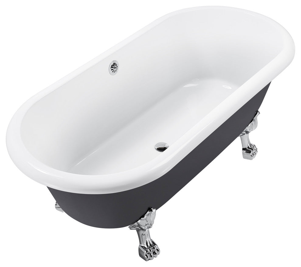 67" Acrylic Clawfoot Roll-Top Soaking Bathtub, Black