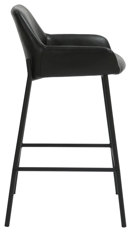 Contemporary Faux Leather/Metal 26" Counter Stool, Set of 2, Black