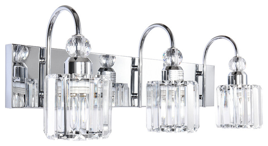 Dimmable Vanity Light With Crystal Accents, Chrome, 3 Light