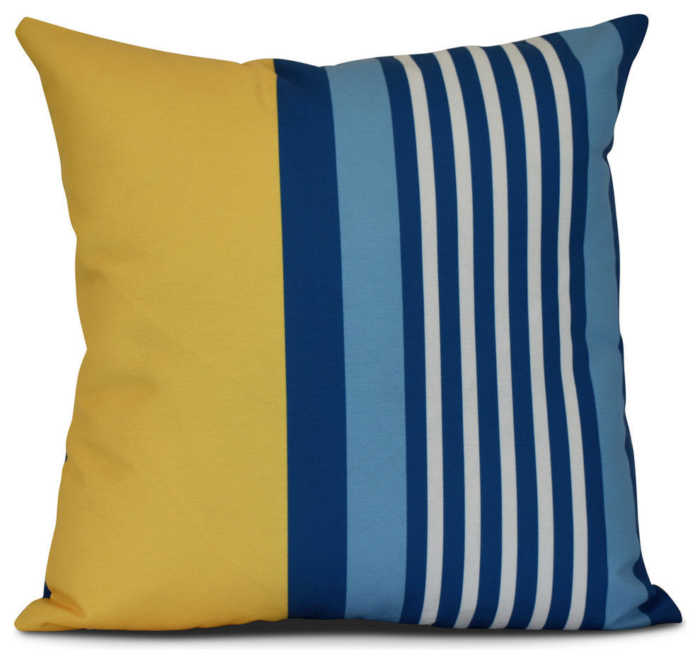 Beach Shack, Stripe Print Outdoor Pillow, Yellow, 18"x18"