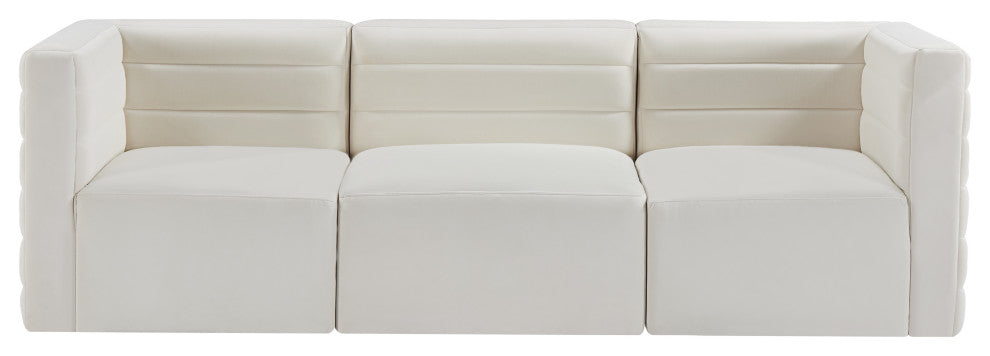 Quincy Velvet Upholstered 3-Piece Modular Sofa, Cream