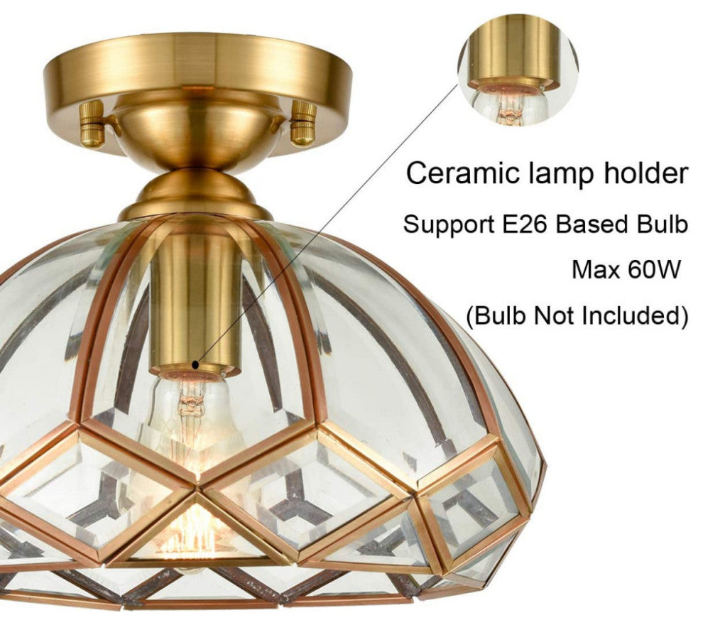 Modern Glass Ceiling Light dome vintage Ceiling Lighting lamp with brass finish