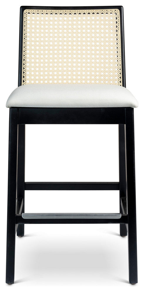 Modern Brazilian, Nardia, Cane Counter Stool, Ebano/Natural/Alabaster