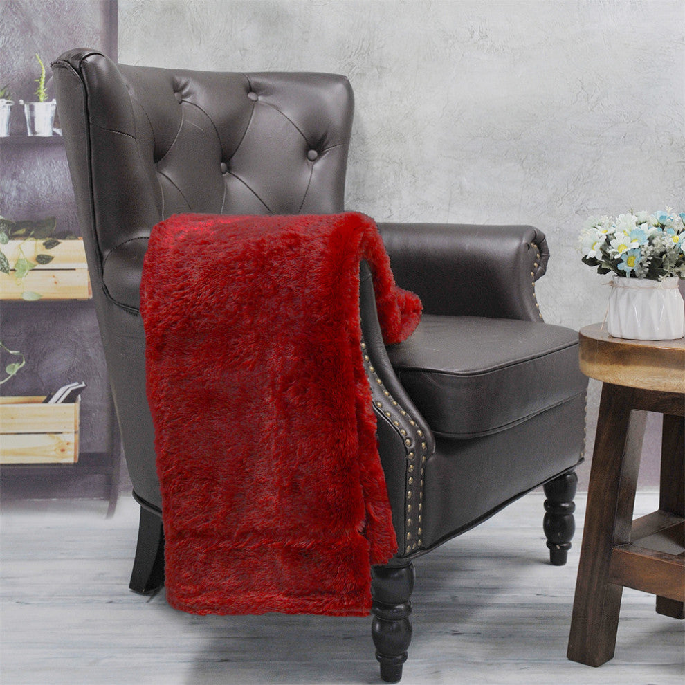 Double Sided Over-Sized Faux Fur Throw Blanket, Chili Red, 50''''x70''''