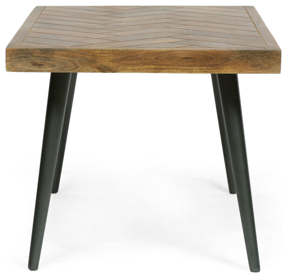 Tilton Boho Handcrafted Mango Wood Parquet Coffee Table, Natural Honey and Gray