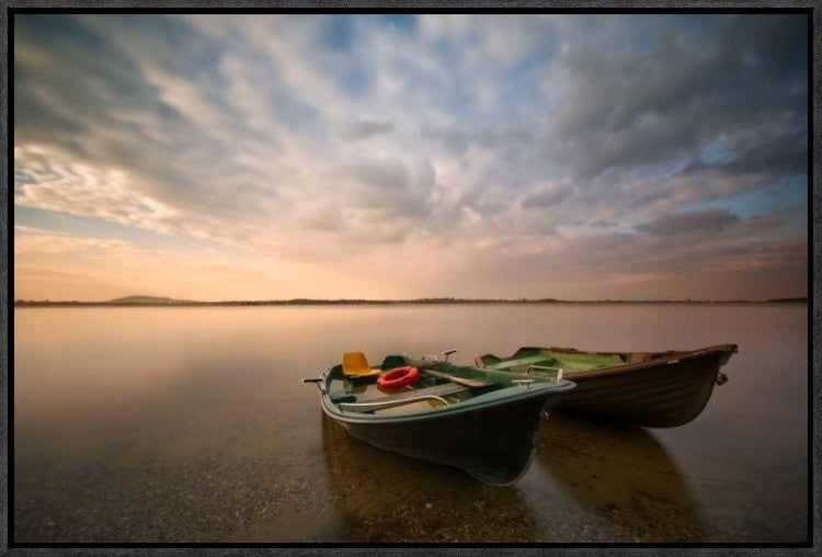 "Boats" Framed Canvas Giclee by Piotr (Bax) Krol, 23x15"