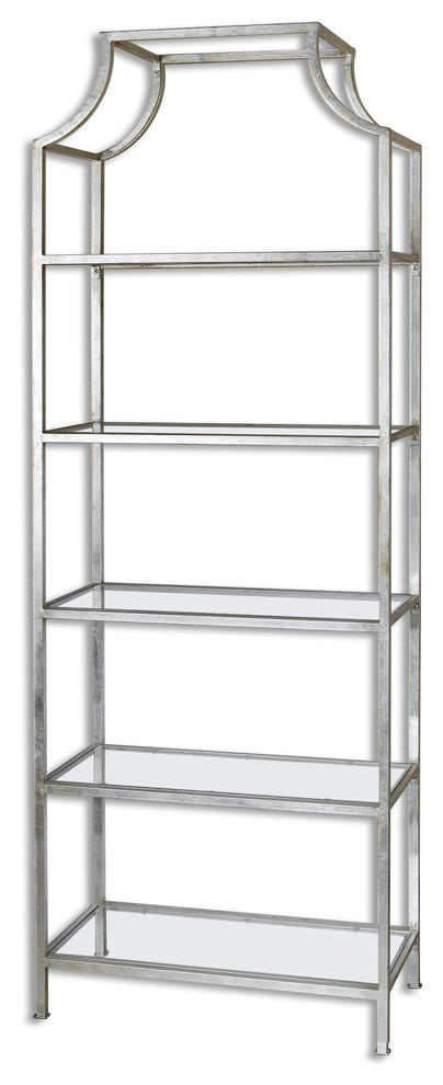 Minimalist Silver Arch Metal Etagere, Standing Book Shelf Modern Glass Shelves