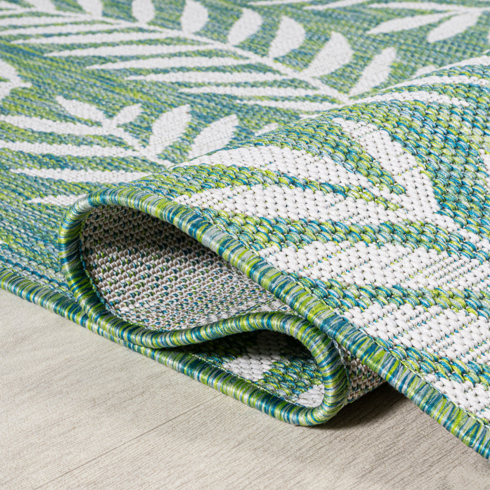 Nevis Palm Frond Indoor/Outdoor, Cream/Green, 5' Square
