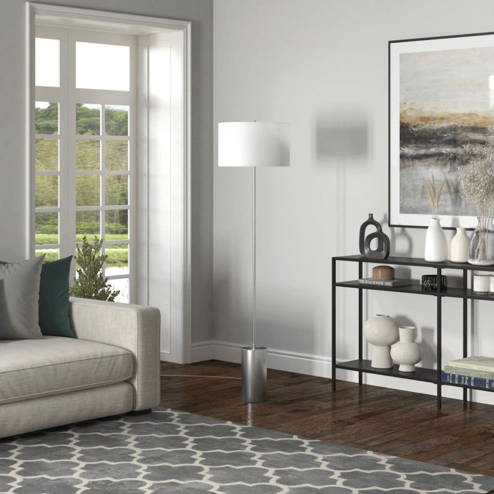 64" Nickel Traditional Shaped Floor Lamp With White Frosted Glass Empire Shade