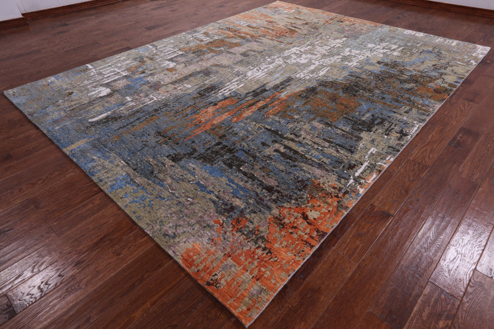 Wool and Silk Abstract Handmade Rug 9' 0" X 12' 1" Q6836