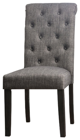 27 Inch Fabric Dining Chair, Button Tufted Rolled Back, Wood, Gray