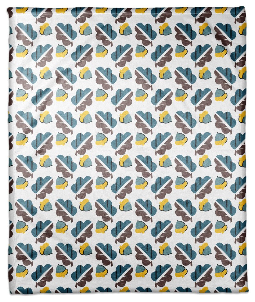 Acorns and Leaves Pattern in Blue Fleece Blanket
