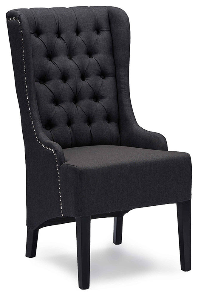 Vincent Gray Linen Button-Tufted Chair With Silver Nail Heads Trim