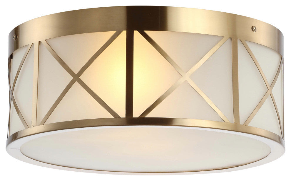 Cadence 15" Drum Metal/Glass Flush Mount, Brass Gold