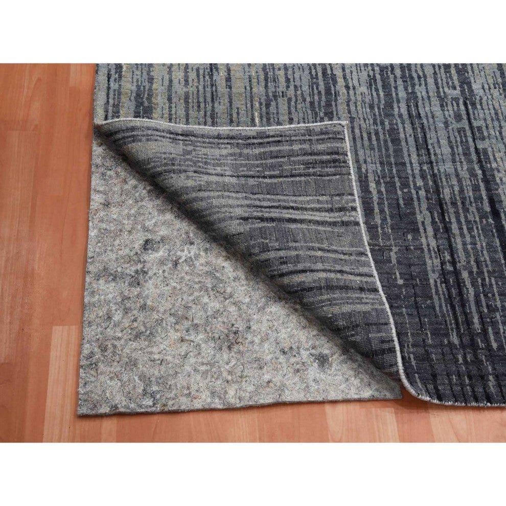 Blue, Modern Ombre Design, Pure Wool Hand Knotted Oversized Rug, 12'2"x15'0"