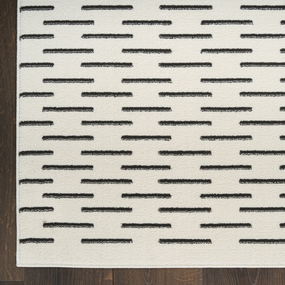 Nourison Nordic 2' x 6' Ivory Black Scandinavian Indoor Rug