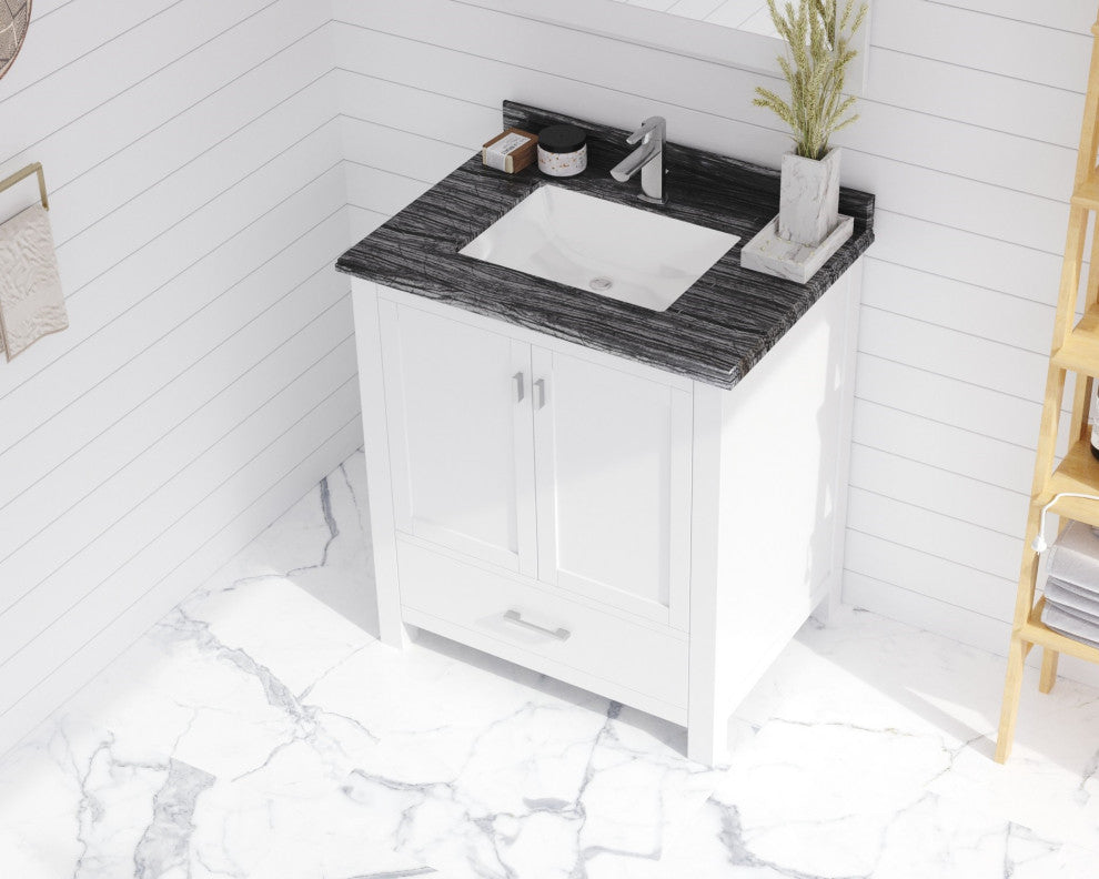 Wilson Vanity, White, 30", Black Wood Marble