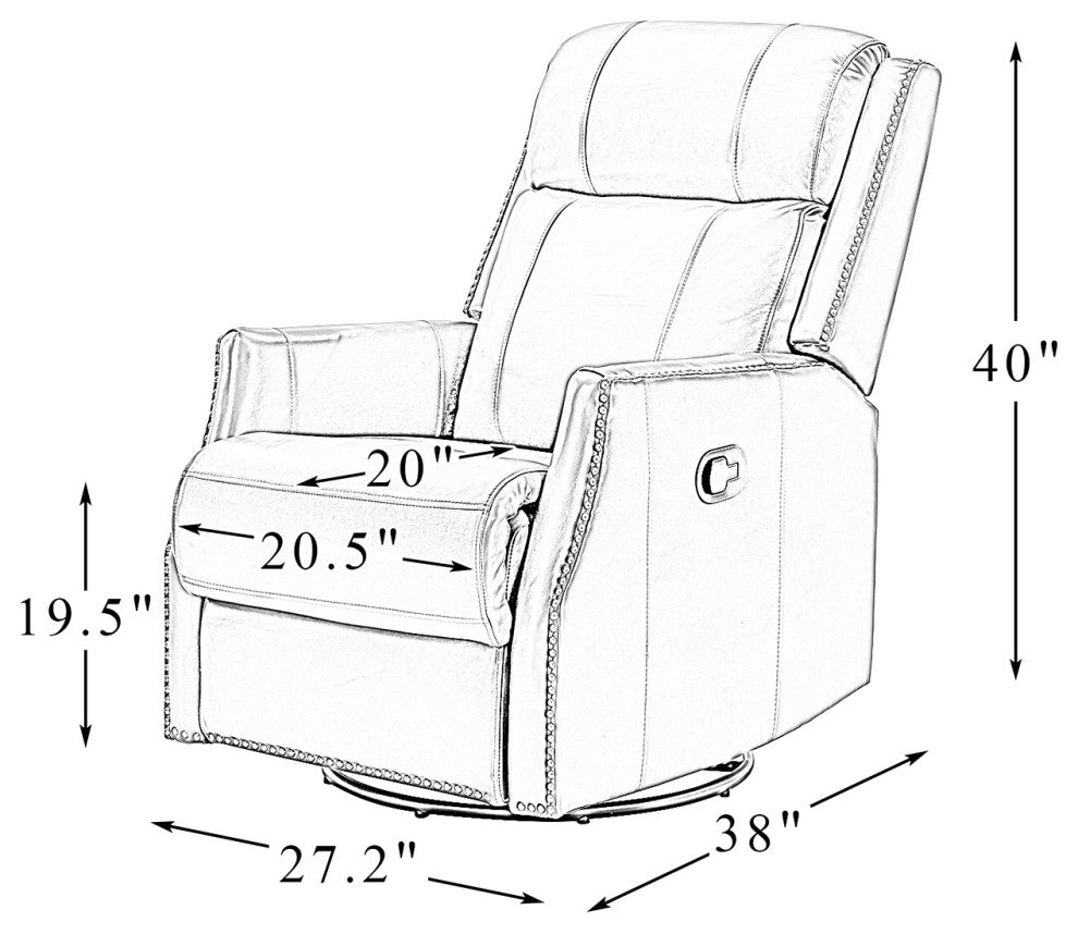 Genuine Leather Manual Swivel Recliner, Red