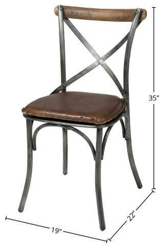 Metal Crossback Chair, Set of 2, Gunmetal/Vintage Brown