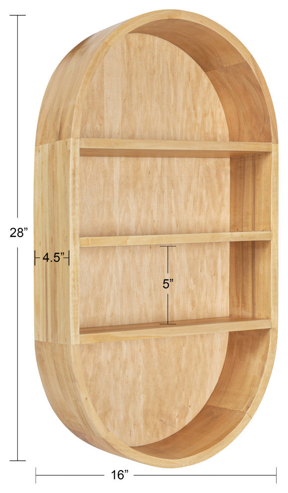 Hutton Wood Capsule Wall Shelf, Natural, 16x28