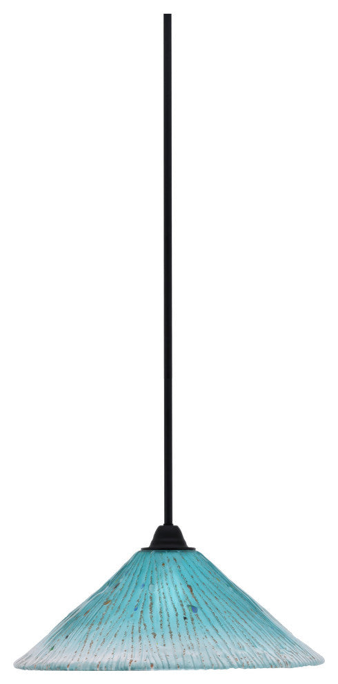 Paramount Mini Pendant, Matte Black, 16" Teal Crystal Glass