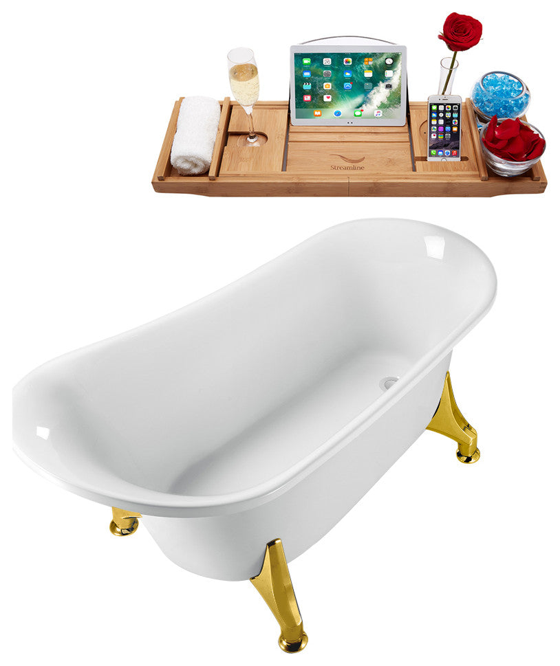 59" Streamline N1100GLD-IN-WH Clawfoot Tub and Tray With Internal Drain