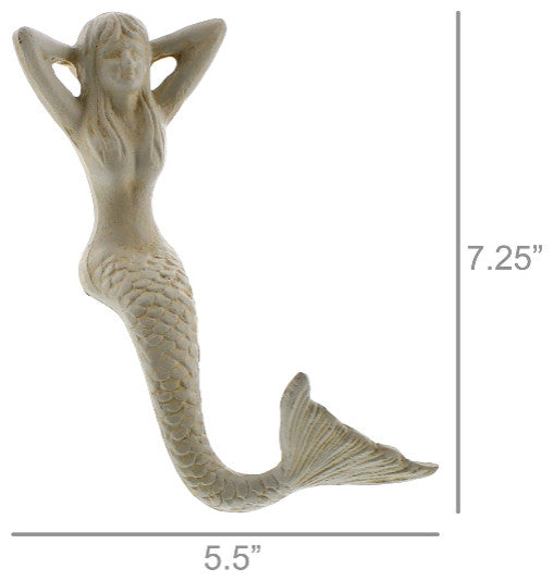 Coastal Mermaid Stocking Hanger Christmas Shelf Distressed White Iron 7 inch