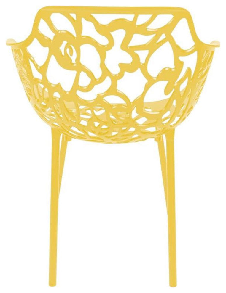 LeisureMod Devon Modern Indoor Outdoor Aluminum Dining Armchair in Yellow