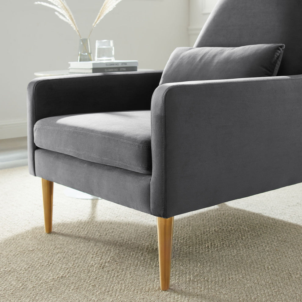 Armchair Accent Chair, Charcoal Gray, Velvet, Modern, Mid Century Lounge