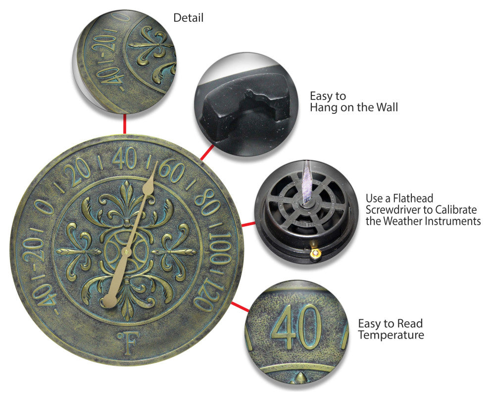 Blanc Fleur Aged Bronze Thermometer