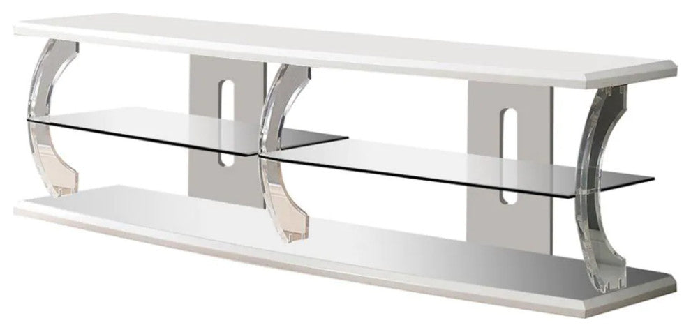60 Inches Wooden TV Stand, White and Clear, 60"Length