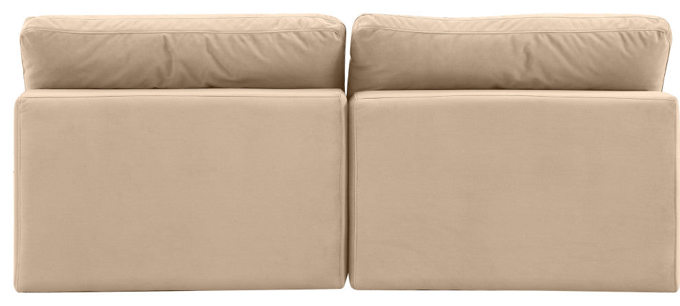 Comfy Upholstered Modular Sofa, Beige, 2-Piece: 2 Armless Chair, Velvet