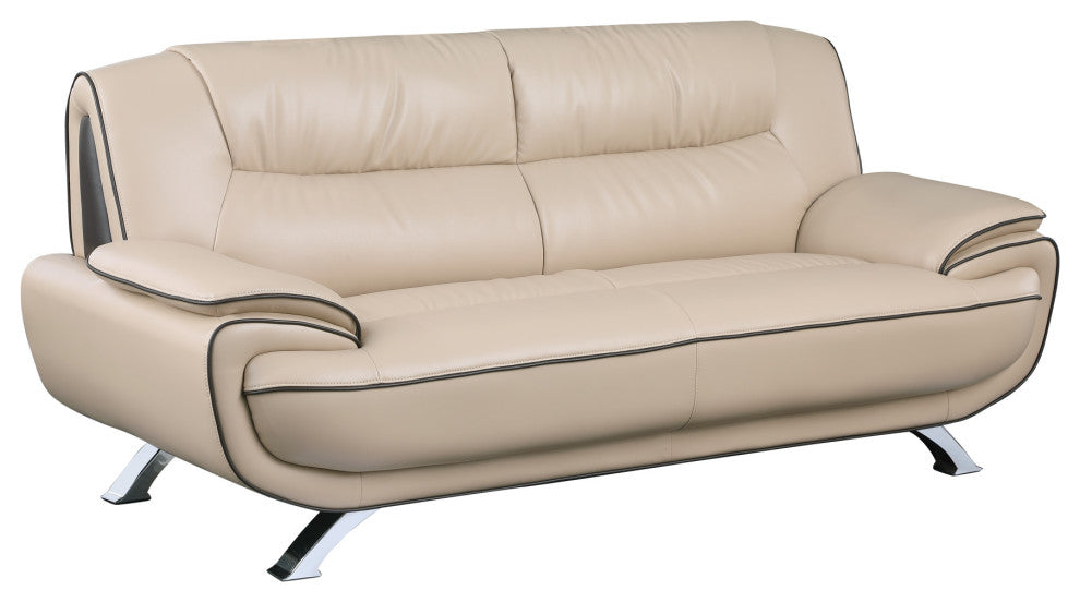 2-Piece Indoor Beige Genuine Leather Five Person Seating Set