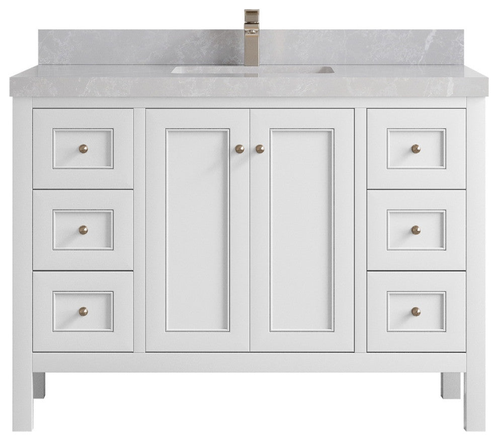 Nashville 48" Single Sink Bath Vanity, White 2" Pearl Light Gray
