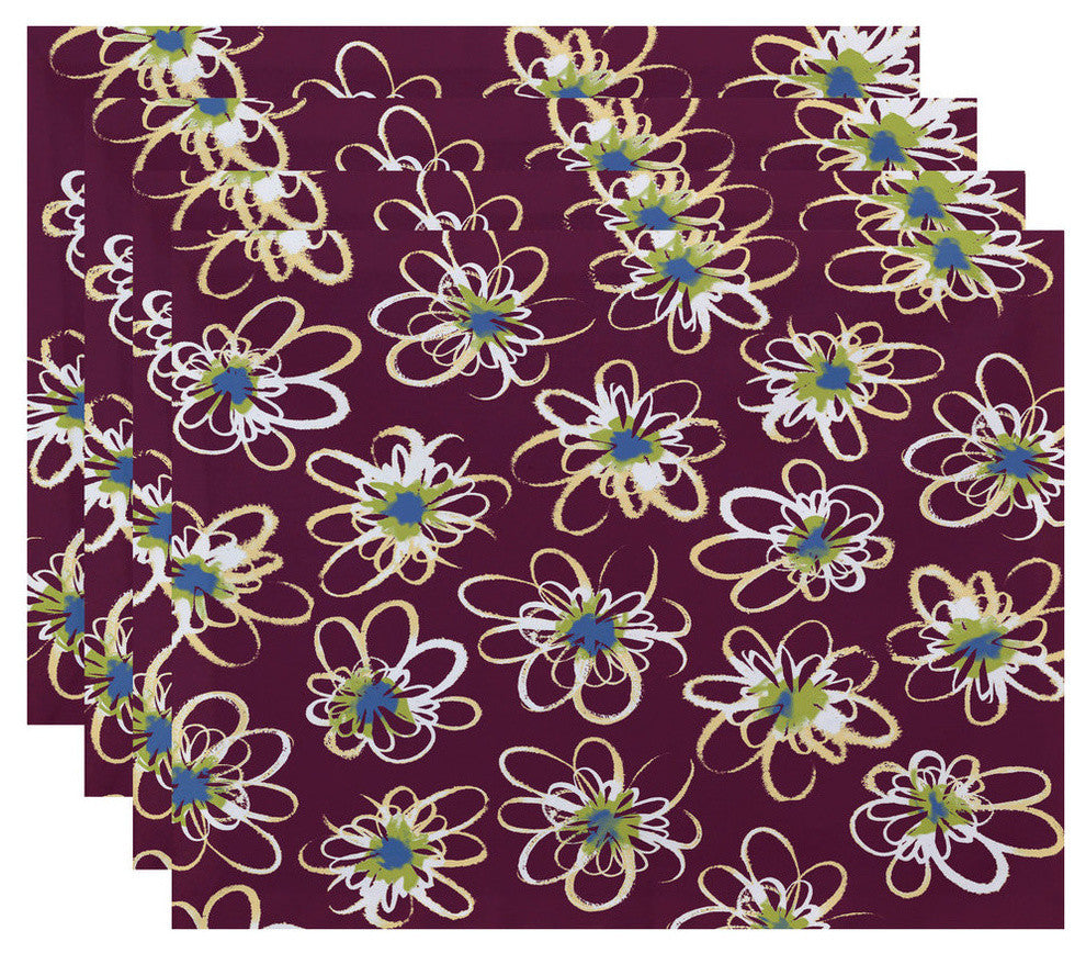 18"x14" Penelope Floral, Geometric Print Placemat, Purple, Set of 4