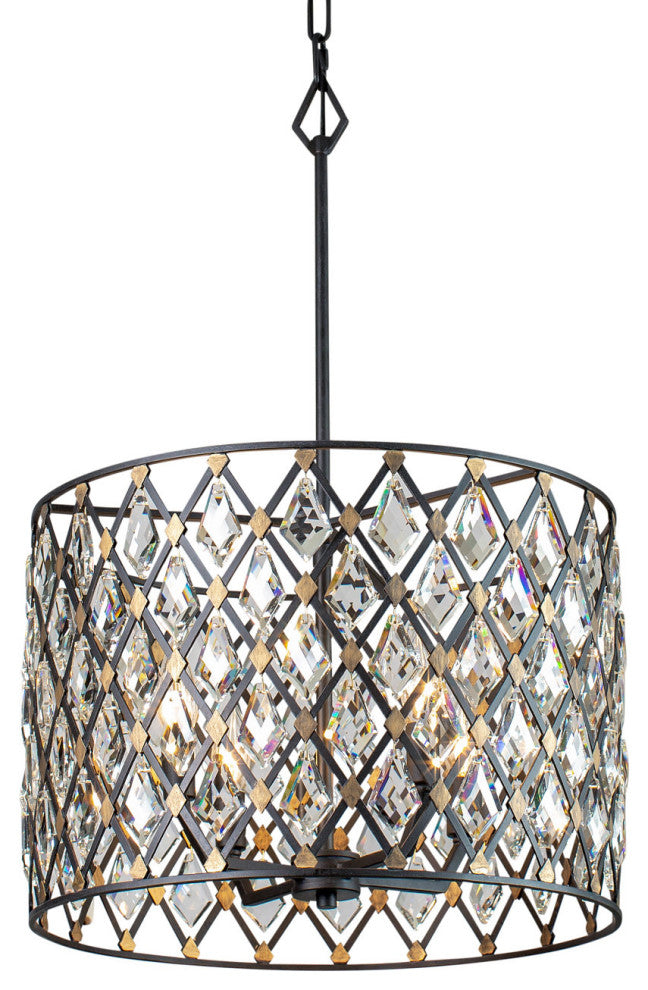 Varaluz 345P04 Windsor 4 Light 18"W Crystal Pendant - Carbon / Havana Gold