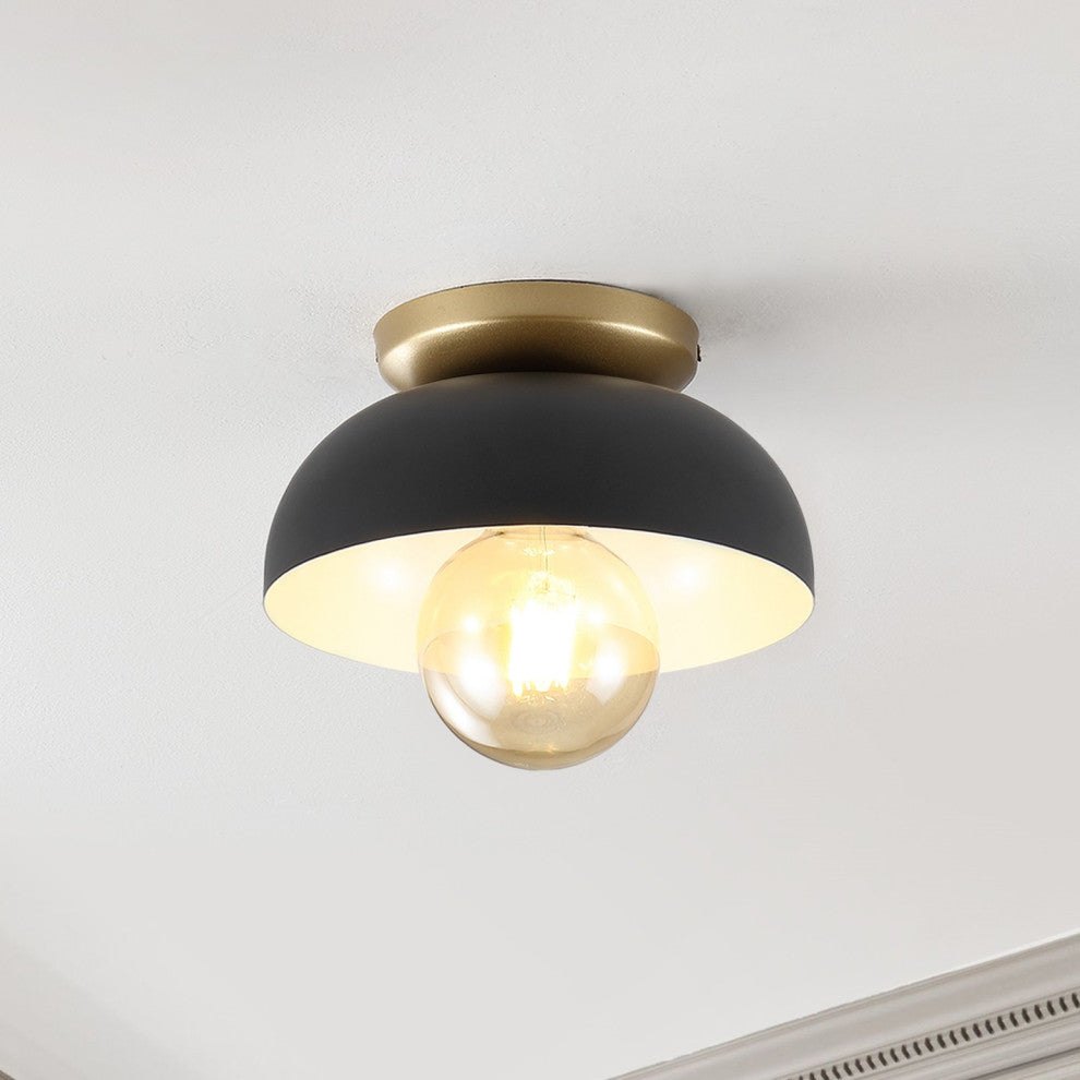Paulina 8.5" 1-Light Iron LED Flush Mount, Black/Gold Painting