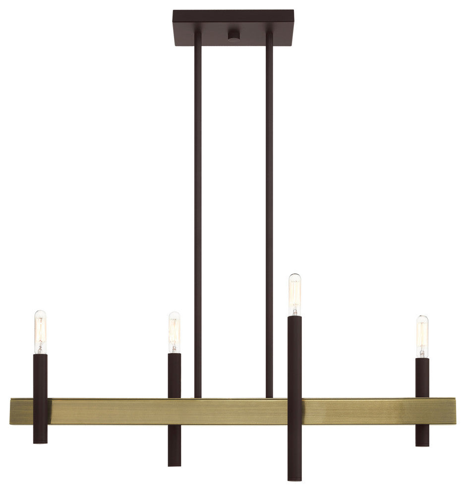 Livex Lighting Denmark 4 Light Bronze, Antique Brass Accents Linear Chandelier