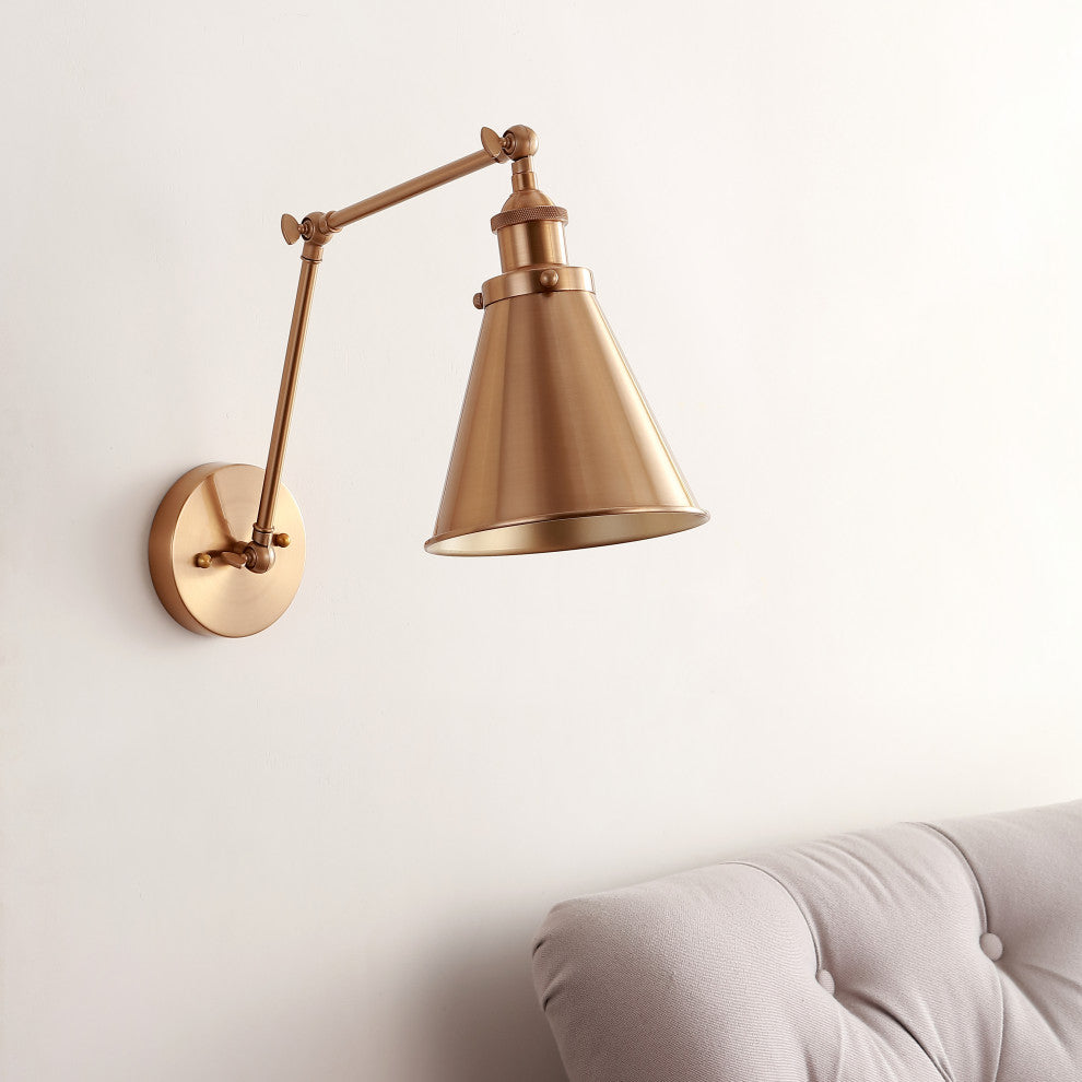 Rover Adjustable Classic Glam Arm Metal LED Wall Sconce, Brass Gold, Width: 30"