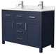 Beckett 48" Dark Blue Double Vanity, Carrara Cultured Marble Top, Nickel Trim