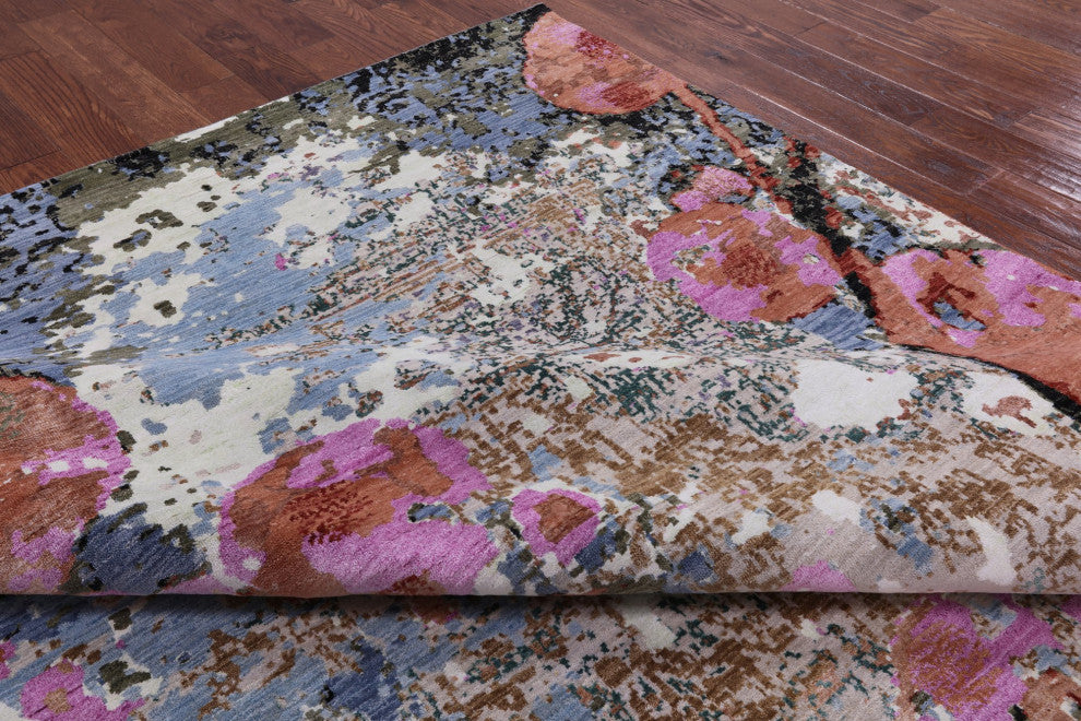 9' 0" X 12' 0" Bird Design Modern Handmade Wool and Silk Rug Q7199
