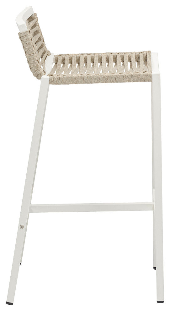 Maldives Rope Fabric Outdoor Patio Barstool (Set of 2), Cream