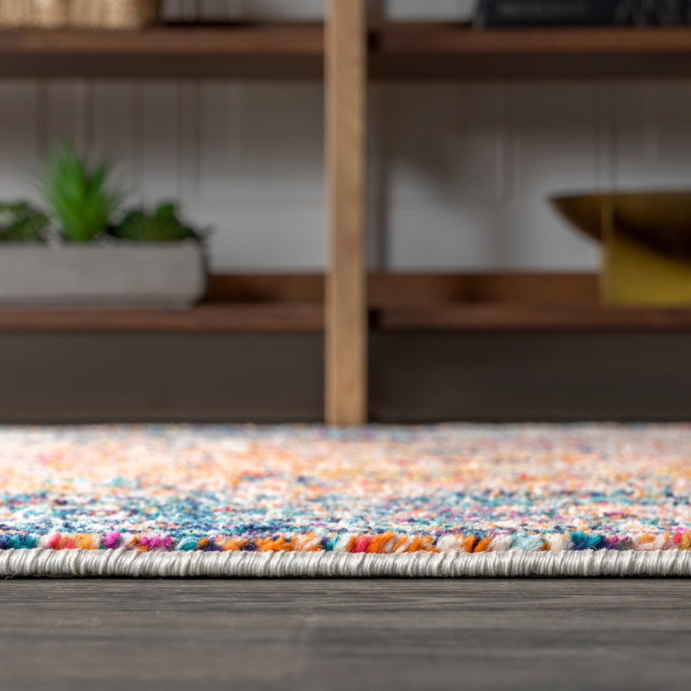 Bohemian Flair Boho Vintage Faded Area Rug, Cream/Navy, 2x8