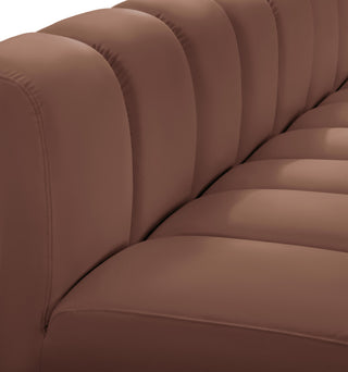 Arc Vegan Leather Upholstered 3-Pc. Inward Curved Modular Sectional, Cognac