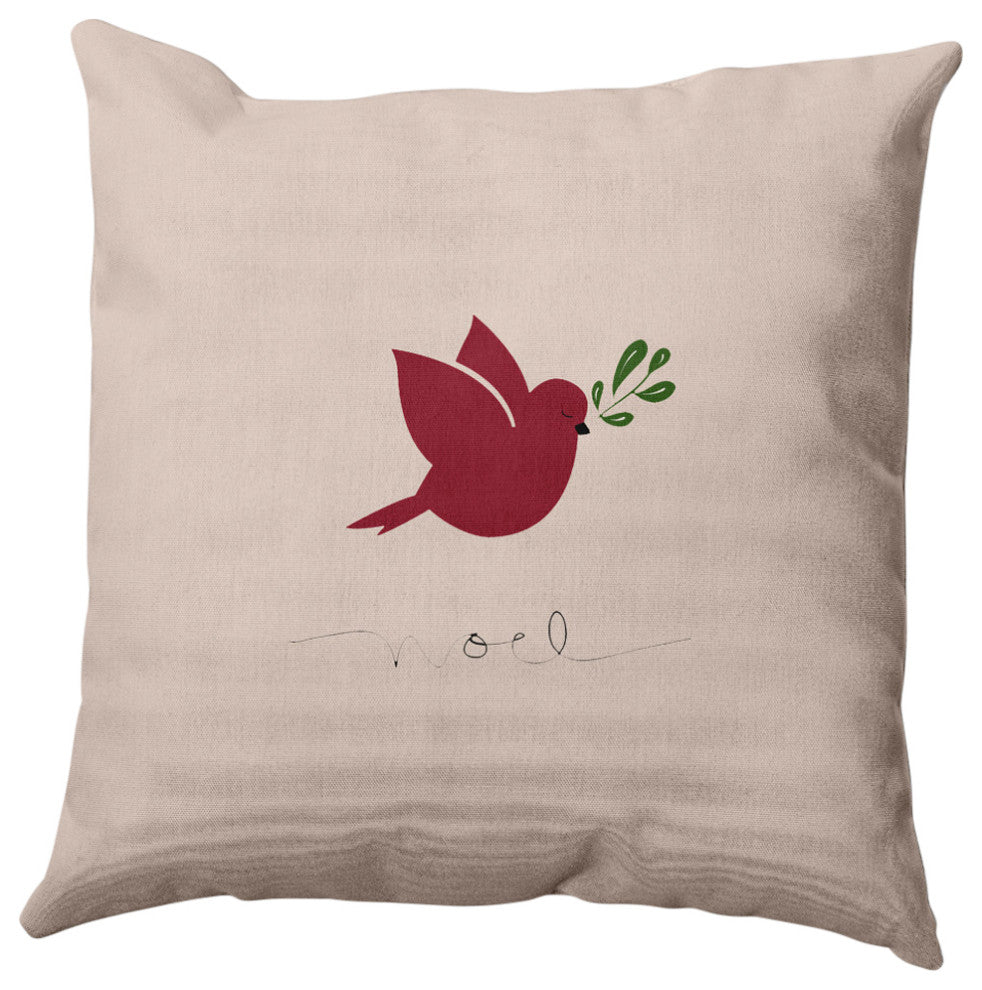 Noel Bird Decorative Throw Pillow, Taupe, 16"x16"