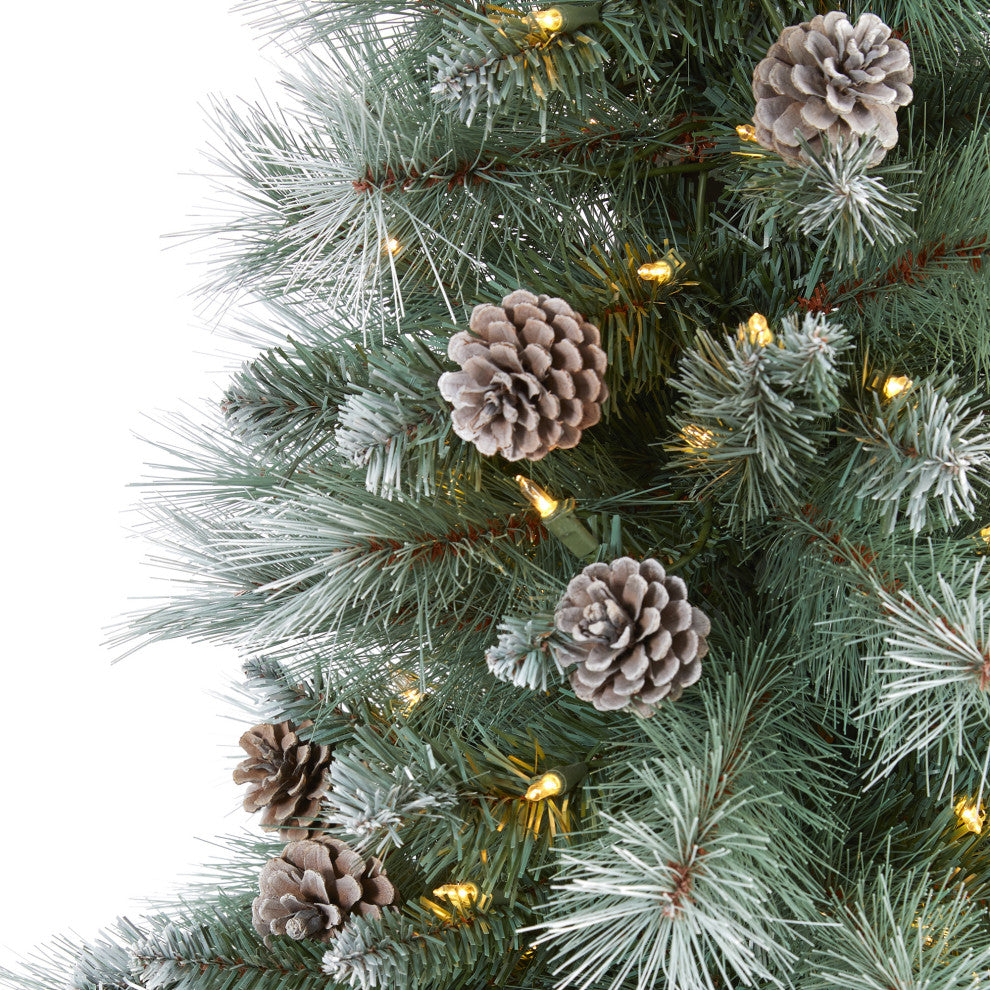 6' Frosted Tip British Columbia Mountain Pine Faux Xmas Tree W/Lights, Pinecones
