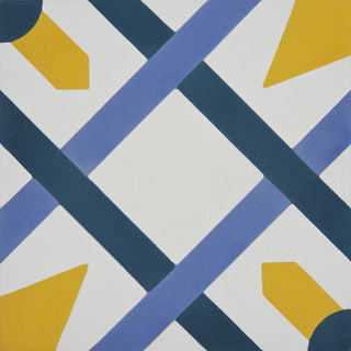 Berkane Handmade Cement Tile, Blue/Purple/Yellow, Sample
