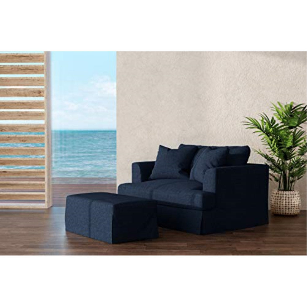 Slipcover Only For 52" Wide Chair & Half With Ottoman, 2 Pillow Covers,Navy Blue