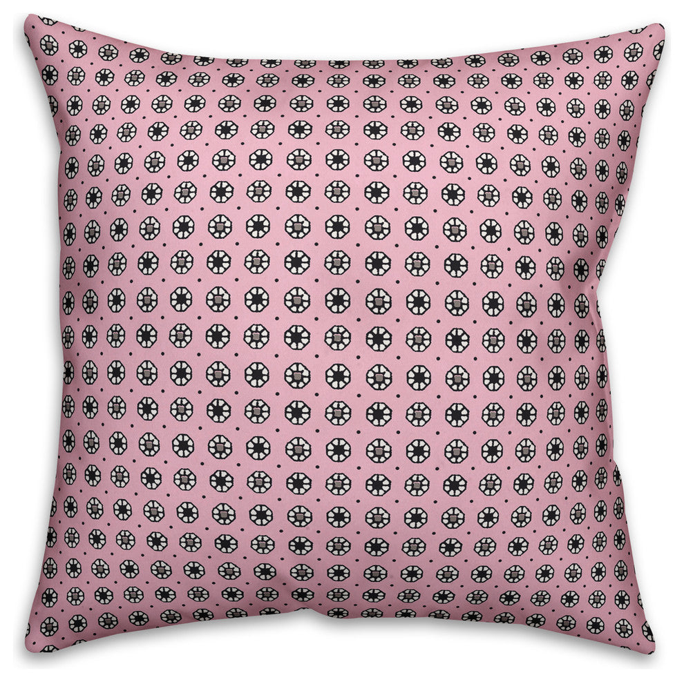 Pixel Floral Pattern, Pink Outdoor Throw Pillow, 18"x18"